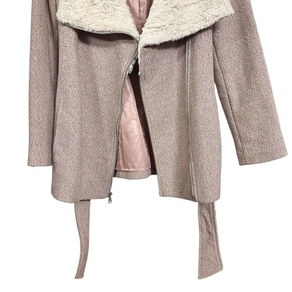 Jessica Simpson Womens Sz S Blush Pink Faux Fur Collar Coat Wool Blend Belted - Picture 3 of 8